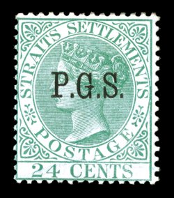 S.G. O8, 1889 24c Green, wmk. Crown and CC, with P.G.S. overprint, rich color, o.g., h.r., a fine example of this scarce official stamp (Scott O2 $900.00).