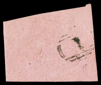 S.G. 4, 1857 3p Embossed on rose, a most impressive used example, being a left sheet-margin single with huge margins all around, sharp embossing (so sharp that it breaks the
paper at one point), light cancel, extremely fine clear 2006 Brandon c