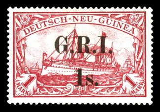 S.G. 12, 1914 1- on 1M Carmine, fresh color, nicely centered, o.g., relatively lightly hinged, very fine only 63 1M stamps were surcharged (Scott 12
$2,250.00).