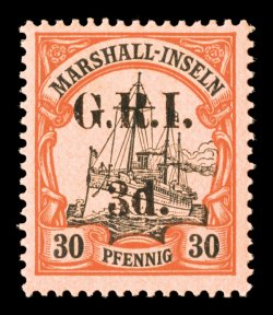 S.G. 55, 1914 3d on 30pf Black and orange on buff, rich bright colors, o.g., lightly hinged, very fine (Scott 35 $425.00).