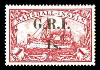 S.G. 59, 1914 1- on 1M Carmine, exceptionally well centered, strong color, o.g., shallow thin speck, otherwise a very fine example of this rare stamp only 85 printed (Scott 39
$2,800.00).