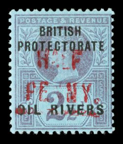 S.G. 13, 1893 ½p on 2½p Purple on blue, Ty. 4 surcharge in carmine, bright mint single with very distinctive dark carmine surcharge, o.g., very fine it is believed that less
than 180 stamps were surcharged 1992 BPA certificate ex-Allen (S