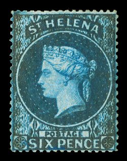 S.G. 2, 1861 6p Blue, clean cut perforated 14 to 16, especially deep color, o.g., trivial h.r., mild natural gum crease, overall a fine example of this scarce stamp signed H.
Bloch and accompanied by a clear 1990 Rendon certificate (Scott 2 $