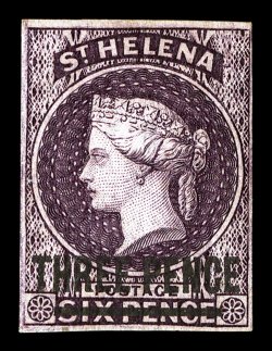 S.G. 11b. 1868 3p Purple, imperforate, clear to large margins all around, deeply rich color, full crackly o.g., very fine a seldom offered variety 1979 BPA certificate (Scott
20b not priced as a single stamp).