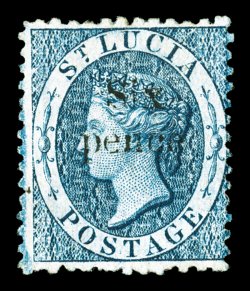 S.G. 10, 1863 Six pence on (4p) indigo, prepared for use but not issued, unused, strong rich color and impression, traces of o.g., a fine example of this scarce stamp 1979 PF
certificate ex-Schneider (Scott 26 $1,500.00).