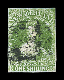 3, 1855 1- Yellow green, margins all around that are mostly full, lovely rich color and a well incised impression, nearly very fine for this classic rarity (S.G. 3
£5,500).