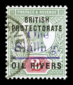 29, 1893 1- on 2d Green and violet, Ty. 11 surcharge in violet, incredibly fresh, precisely centered, neat c.d.s. cancel, extremely fine signed AD (Diena) (S.G. 37
$350).