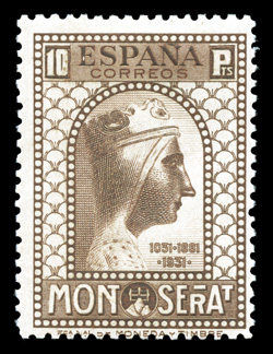 501-13, C68-72, E13, 1931 1c-10P Montserrat Monastery, cplt., o.g., h.r., 10c and 30c with small thinned spots and 4P with several spots of foxing on gum, otherwise a
fine-very fine set (Edifil 636-54 Ç1,721).