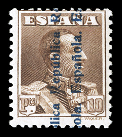 Edifil NE25-27, 1931 40c, 4P and 10P Unissued Republica overprints, cplt., an attractive set of these rare values, o.g., l.h., fine-very fine 4P and 10P each signed Roig
twice, 4P also signed Bloch and both accompanied by 1993 Comex certificate