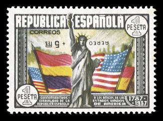 C97b, 1938 1P U.S. Constitution surcharged Aereo + 5Pts inverted, fresh and well centered, o.g., n.h., very fine signed three times and accompanied by 1999 APS
certificate.