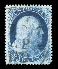 21, 1c Blue, Ty. III, an extraordinary quality used example of this rare and difficult type, featuring margins that can truly be described as jumbo for this normally tightly
margined stamp, enabling the design characteristics of this type to b