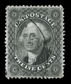 36, 12c Black, plate I, used, exceptionally well centered, strong color, very light and unobtrusive c.d.s. cancel, extremely fine 1994 PF certificate.