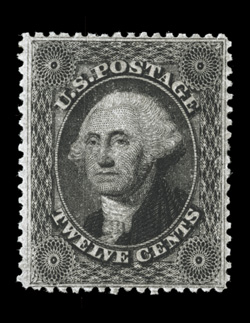 36B, 12c Black, plate III, exceedingly well centered and margined, strong color and impression, full original gum with just a faint trace of hinging, extremely fine an
exceptionally choice mint example of this difficult stamp 1992 PF certifica