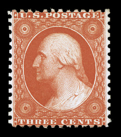 41, 3c Scarlet reprint, without gum as issued, intense color on pristine white paper, well centered, very fine only 479 sold 1980 PF certificate.