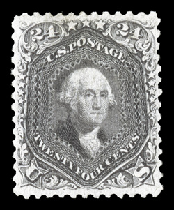 78 var., 24c Dark lilac, impressive mint single of this seldom seen color variety, with especially strong color, so strong in fact that in 1988 the P.F. certified this as the
August printing (60), remarkably well centered, o.g., extremely fine