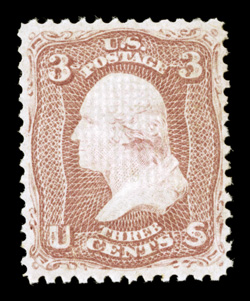 88, 3c Rose, E grill, exceptionally well centered, strong color and impression, fresh o.g., very lightly hinged, extremely fine 1983 and 2006 PF certificates.