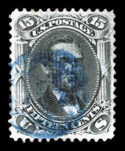 98, 15c Black, F grill, used, blue target pmk., particularly well centered and margined, extremely fine quite scarce in this premium quality 1988 PF certificate
ex-Koppersmith.