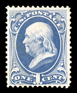 134, 1c Ultramarine with grill, nicely centered and margined, lovely fresh color, well defined grill, o.g., lightly hinged, very fine 2004 PF certificate.