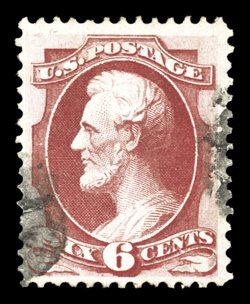 137, 6c Carmine with grill, especially deep color and impression, nicely centered, face-free cancel, very fine 1999 PF certificate.