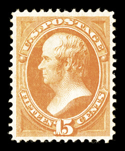 141, 15c Orange with grill, attractively centered and margined, strikingly intense color, full o.g. that is just slightly disturbed, very fine overall a highly collectable
example of this rare mint stamp clear 1983 PF certificate and a 2006 PF