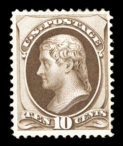 150, 10c Brown, uncommonly fresh mint example of this scarce stamp, with lovely rich color and a well incised impression on fresh white paper, well centered within large
margins, o.g., very fine 2006 PF certificate.