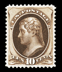 161, 10c Brown, excellent centering within large margins, deep luxuriant color and an especially strong impression, o.g., lightly hinged, extremely fine a particularly
challenging stamp to find in this premium quality 2004 PF certificate.