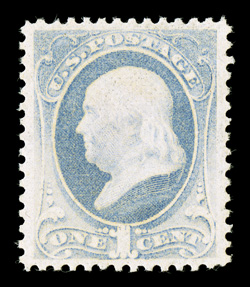 206, 1c Gray blue, excellent centering within large margins, warm color, o.g., never hinged, extremely fine 2008 PF certificate (XF 90).