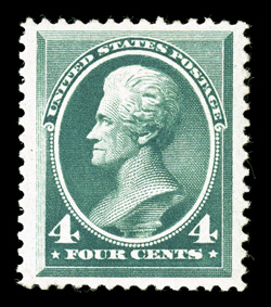 211, 4c Blue green, impressive mint single, with enormously large margins all around and being wonderfully well centered within them, brilliantly fresh, lovely rich color and
impression on bright paper, full clean o.g., lightly hinged, an extrem