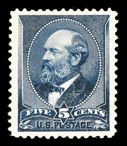216, 5c Indigo, an impressive mint single, being wonderfully well centered within lavishly large margins, plus its color is intensely rich while its impression is razor sharp,
full o.g., lightly hinged, extremely fine an eye-catching gem 1996