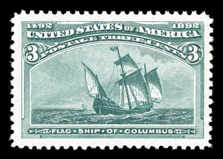 232, 3c Columbian, very well centered amid remarkably large margins, strong rich color on bright white paper, o.g., n.h., extremely fine 2003 PF certificate.