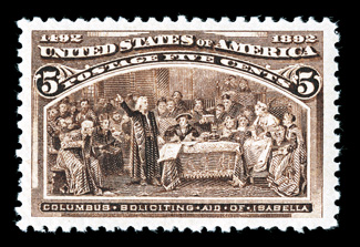 234, 5c Columbian, wonderfully well centered within uncharacteristically large margins, strong rich color, o.g., n.h., extremely fine 2005 PF certificate.