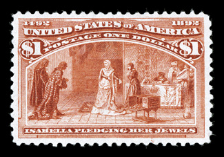 241, $1.00 Columbian, well centered amid large margins, strong color, o.g., lightly hinged, choice very fine 2007 PF certificate.