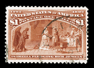 241, $1.00 Columbian, bright color, well centered and margined, light c.d.s. cancel, very fine 1996 PSE certificate.