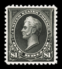 261A, $1.00 Black, Ty. II, excellent centering within large margined, deep prooflike color and impression on crisp white paper, o.g., lightly hinged, extremely fine a difficult
stamp to find in this premium quality 2007 PSE certificate (XF 90