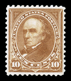 283, 10c Orange brown, Ty. II, well centered, rich color, o.g., never hinged though there is some natural streakiness to the gum, choice very fine clear 2007 PSE
certificate.