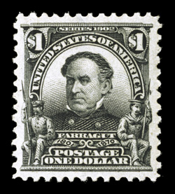 311, $1.00 Black, nicely centered within large margins, strong color and impression, o.g., faint trace of hinging, extremely fine 2006 PSE certificate (VF-XF 85 SMQ
$590.00).