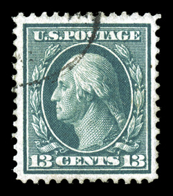 365, 13c Blue green on bluish paper, used, nicely centered, rich color, lightly cancelled, faint corner crease, otherwise very fine 2009 PF certificate.