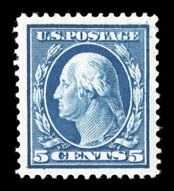 378, 5c Blue, marvelously well centered within extraordinarily large margins, strong rich color, o.g., just a faint trace of a hinge mark, extremely fine jumbo 1992 PF
certificate, 2001 PF certificate (never hinged) and a 2009 PSE certificate