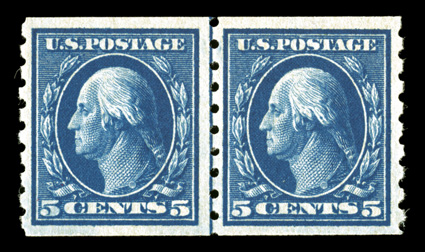 396, 5c Blue coil, perf. 8½ vert., guide line pair, well centered, deep color, o.g., n.h., very fine 2007 PSE certificate.