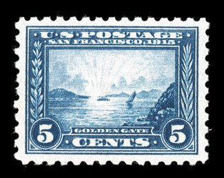 403, 5c Panama-Pacific, perf. 10, exceedingly well centered and margined, lovely rich color on bright white paper, o.g., n.h., extremely fine 1991 PF certificate and a 2006 PF
certificate (XF 90).