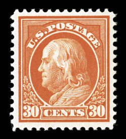 420, 30c Orange red, rich bright color, exceptionally well centered within large margins, o.g., n.h., extremely fine 2003 PF certificate.