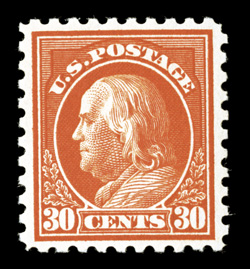 439, 30c Orange red, lovely color that is especially bright and rich, well centered, o.g., n.h., choice very fine 2001 and 2006 PF certificates.