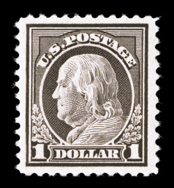 518, $1.00 Violet brown, highly select mint example that is marvelously well centered within exceptionally large margins, sumptuously rich color, unblemished o.g., n.h., an
extremely fine gem 2004 PSE certificate (XF-Superb 95 SMQ $490.00).