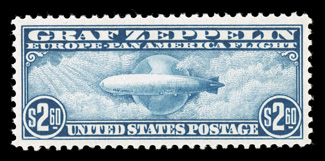 C15, $2.60 Graf Zeppelin, uncommonly well centered, bright and fresh, o.g., faintly hinged, extremely fine 1980 PF certificate.