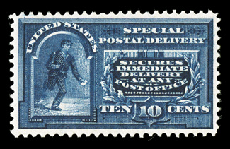 E5, 10c Blue, exceptionally well centered and margined, deep prooflike color and impression, pristine o.g., n.h., extremely fine 2006 PSE certificate.
