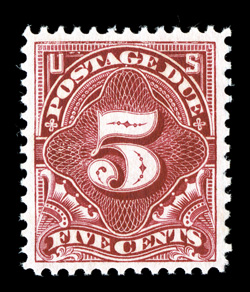 J48, 5c Deep claret, uncommonly well centered, beautiful rich color and a deeply etched impression, o.g., n.h., extremely fine 2007 PSE certificate (VF-XF 85 SMQ
$350.00).