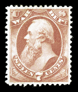 O87, 7c War, exceedingly well centered, rich color on fresh white paper, o.g., extremely fine 2007 PSE certificate (XF 90 OGh SMQ $335.00).