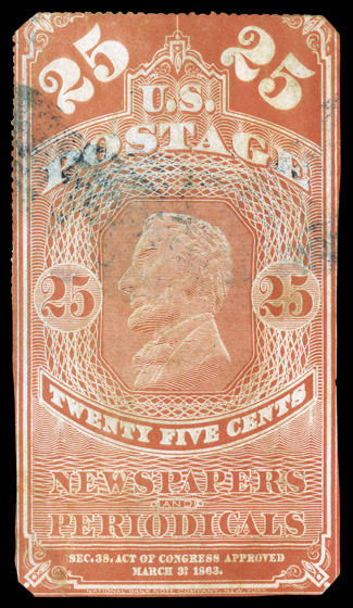 PR3, 25c Orange red, three very rare used examples, each with usual blue brush stroke cancel, with faults andor repairs as is virtually always the case on the first issue
newspaper stamps, very good-fine appearance each accompanied by a 2005 o