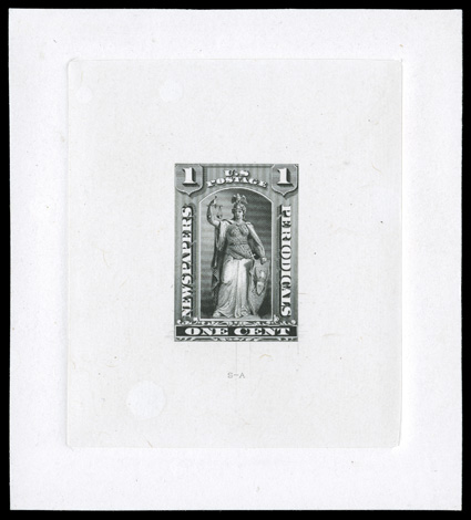 PR81-E1a, 1c Black large die essay on India, die sunk on card measuring 88x99mm, being a complete engraving of the entire design as adopted for the 12c to 96c values, S-A
imprint below design, wonderfully fresh and clean, extremely fine an in