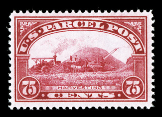 Q11, 75c Parcel Post, radiant rich color, exceptionally well centered within large margins, o.g., n.h., extremely fine 2000 PF certificate for a block of four, this being the
bottom left stamp.